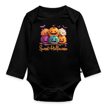 Citrouille Kawaii Orange Sweet Halloween - Body Bébé bio manches longues - noir - Devant