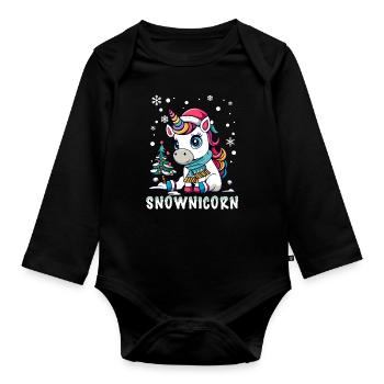 Licorne mignonne avec écharpe et chapeau de père Noël - Body Bébé bio manches longues - noir - Devant