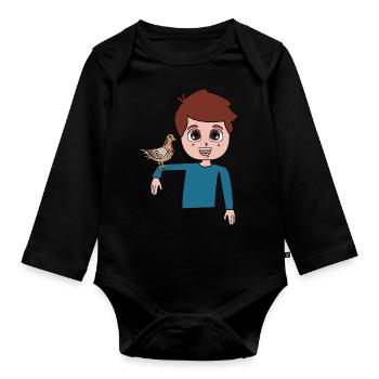 Pigeon boy design for pigeon lovers - Organic Longsleeve Baby Bodysuit - black - Front