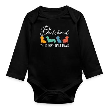 Dachshund true love on four paws - Organic Longsleeve Baby Bodysuit - black - Front
