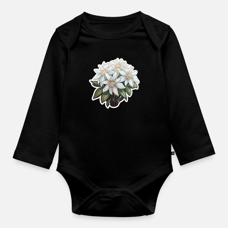 Edelweiss Fleur Plante Montagnes - Body Bébé bio manches longues - noir