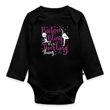 Bâton Twirling Bâton Twirler cadeau - Body Bébé bio manches longues - noir - Devant