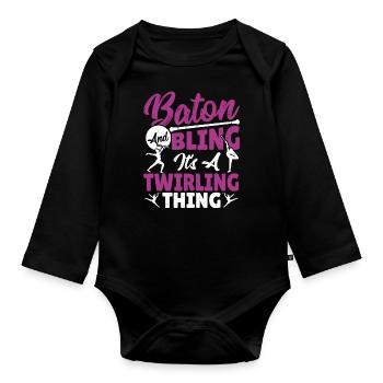 Bâton Twirling Bâton Twirler cadeau - Body Bébé bio manches longues - noir - Devant