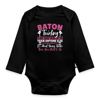 Bâton Twirling Bâton Twirler cadeau - Body Bébé bio manches longues - noir - Devant