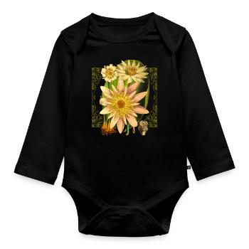 Illustration Art Nouveau Fleur de Lotus Vintage Nénuphar - Body Bébé bio manches longues - noir - Devant