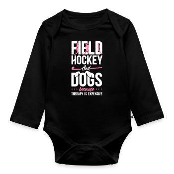 Hockey sur gazon, Hockey sur gazon pour chiens, et - Body Bébé bio manches longues - noir - Devant