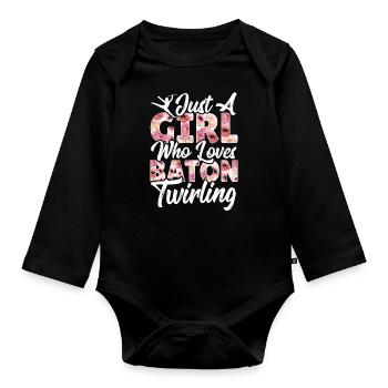 Bâton Twirling Bâton Twirler cadeau - Body Bébé bio manches longues - noir - Devant