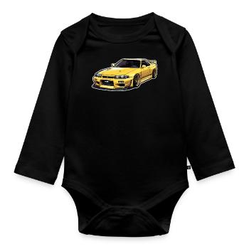 jdm r33 car motif japanese dream cars of the 90s - Organic Longsleeve Baby Bodysuit - black - Front