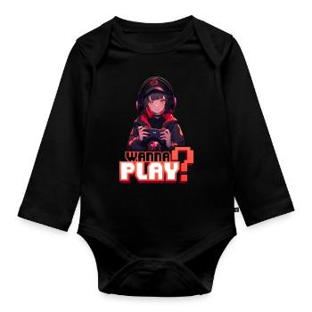 Gamer Girl veut jouer - Chemise d’anime - Body Bébé bio manches longues - noir - Devant