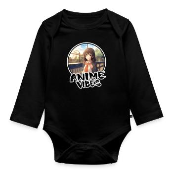 Cute Anime Girl at Train Station - Anime Shirt - Organic Longsleeve Baby Bodysuit - black - Front