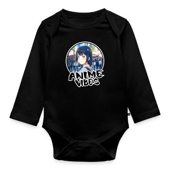 Niedliches Anime-Mädchen bei Nacht in Tokio 2 - Anime-Shirt - Baby Bio-Langarm-Body - Schwarz - Vorne