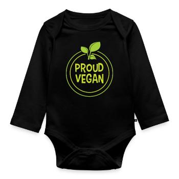 Symbol for proud vegans - Organic Longsleeve Baby Bodysuit - black - Front