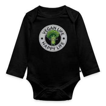 Vegan Life Happy Life Design for Proud Vegans - Organic Longsleeve Baby Bodysuit - black - Front