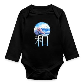Japanisches Kanji PEACE - Anime Shirt - Baby Bio-Langarm-Body - Schwarz - Vorne