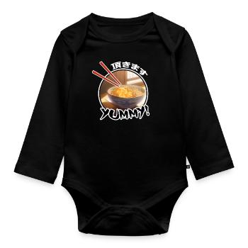Delicous Japanese Food Katsudon - Anime Shirt - Organic Longsleeve Baby Bodysuit - black - Front