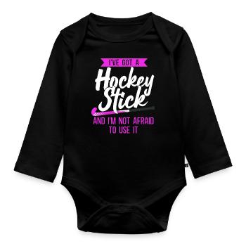 Field Hockey I've Got A Hockey - Baby Bio-Langarm-Body - Schwarz - Vorne