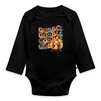 Happy Thanksgiving: Gobble Gobble Happy Turkey Day - Body Bébé bio manches longues - noir - Devant