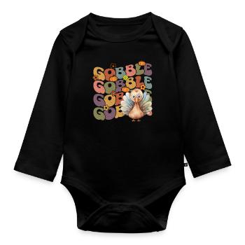 Happy Thanksgiving: Gobble Gobble Happy Turkey Day - Body Bébé bio manches longues - noir - Devant