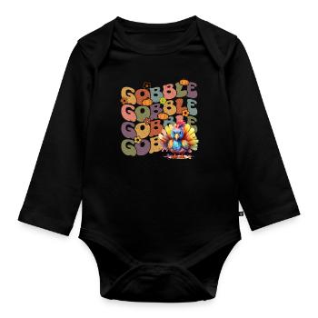 Happy Thanksgiving: Gobble Gobble Happy Turkey Day - Body Bébé bio manches longues - noir - Devant
