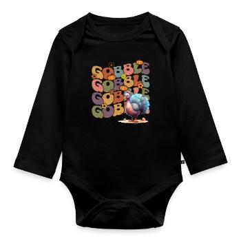 Happy Thanksgiving: Gobble Gobble Happy Turkey Day - Body Bébé bio manches longues - noir - Devant