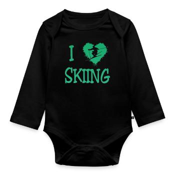 Ski skiing Skier Ski fahren - Baby Bio-Langarm-Body - Schwarz - Vorne
