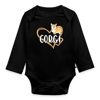 Chien Corgi Coeur - Body Bébé bio manches longues - noir - Devant