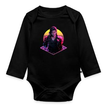 Retro Wave 80er Jahre Anime Man – Anime Shirt - Baby Bio-Langarm-Body - Schwarz - Vorne