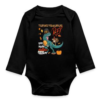 Kinder Lustiger Turkeysaurus Rex Dab Turkey Dino - Baby Bio-Langarm-Body - Schwarz - Vorne