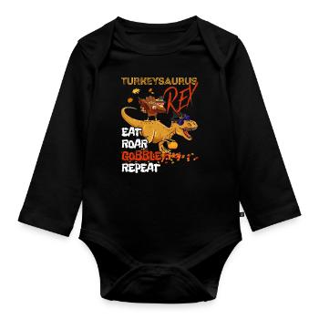 Kinder Lustiger Turkeysaurus Rex Dab Turkey Dino - Baby Bio-Langarm-Body - Schwarz - Vorne