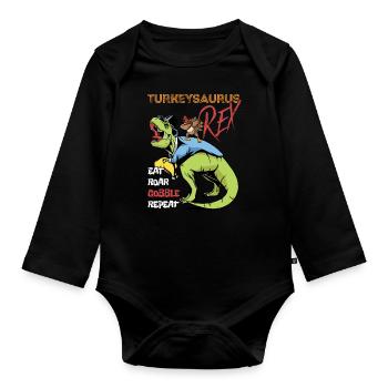 Kinder Lustiger Turkeysaurus Rex Dab Turkey Dino - Baby Bio-Langarm-Body - Schwarz - Vorne
