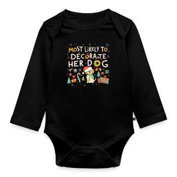 Père Noël chien pour femmes - Body Bébé bio manches longues - noir - Devant
