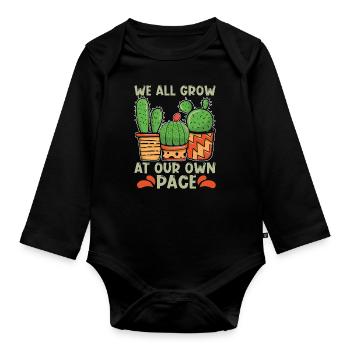 Succulent We All Grow Our Own Pace Loves Gardening - Baby Bio-Langarm-Body - Schwarz - Vorne
