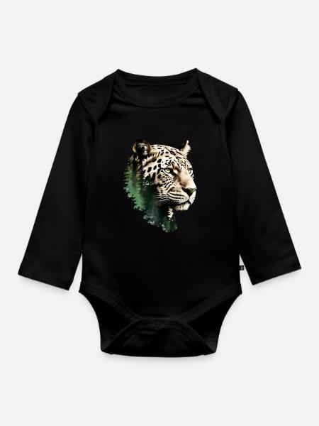 Leopard - Baby Bio-Langarm-Body - Schwarz