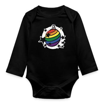 Boule arc-en-ciel / Noël / Étoiles / Noël - Body Bébé bio manches longues - noir - Devant
