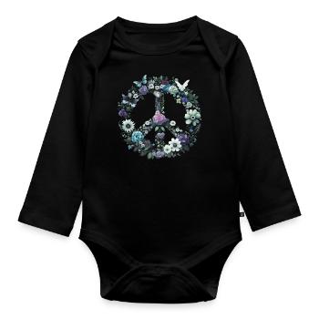 Peace Sign Flowers, Peace Symbol, Peace Sign - Organic Longsleeve Baby Bodysuit - black - Front