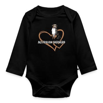 Dog Aussie Heart - Organic Longsleeve Baby Bodysuit - black - Front