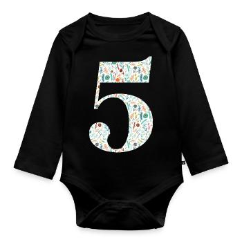 5th Floral Anniversary - Organic Longsleeve Baby Bodysuit - black - Front