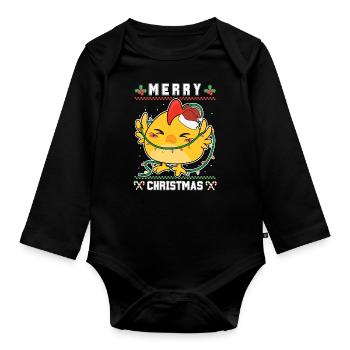 Merry Christmas Sweet Santa Chick - Ugly Christmas - Organic Longsleeve Baby Bodysuit - black - Front