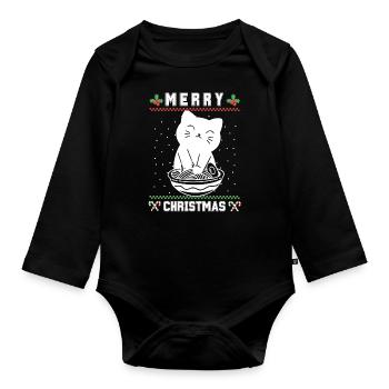 Chat d’anime kawaii mignon avec Ramen Noël laid - Body Bébé bio manches longues - noir - Devant