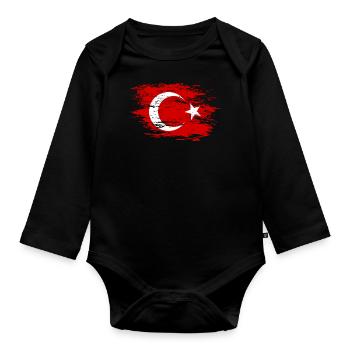 Türkei Flagge used - Baby Bio-Langarm-Body - Schwarz - Vorne