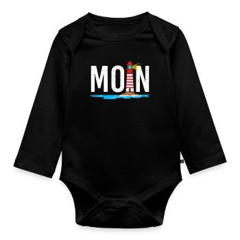 Low German word beach Baltic Sea Saying North Sea - Organic Longsleeve Baby Bodysuit - black - Front