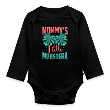 Monstera Mommy's Little Monstera Indoor Plants - Organic Longsleeve Baby Bodysuit - black - Front