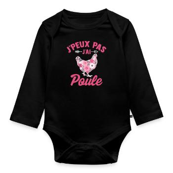 J'peux pas j'ai poule - Body Bébé bio manches longues - noir - Devant