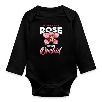 Orchidées à la recherche d’une rose que vous jardinez parfois - Body Bébé bio manches longues - noir - Devant