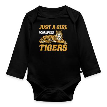 Girl Who Loves Tiger Tiger Animal Lover - Organic Longsleeve Baby Bodysuit - black - Front