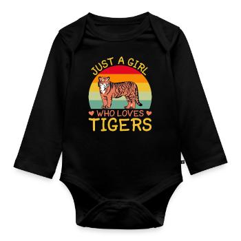 Girl Who Loves Tiger Tiger Animal Lover - Organic Longsleeve Baby Bodysuit - black - Front