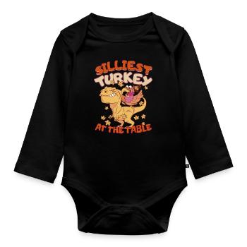 Thanksgiving T-Rex Silliest Turkey at the Table - Baby Bio-Langarm-Body - Schwarz - Vorne