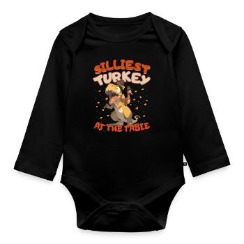 Thanksgiving T-Rex Silliest Turkey at the Table - Baby Bio-Langarm-Body - Schwarz - Vorne