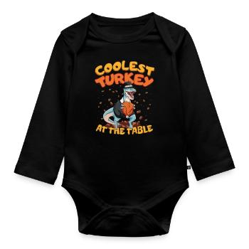 Thanksgiving T-Rex Coolest Turkey at the Table - Baby Bio-Langarm-Body - Schwarz - Vorne