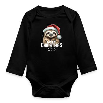 Weihnachtsfaultier - Lazy Christmas - Baby Bio-Langarm-Body - Schwarz - Vorne